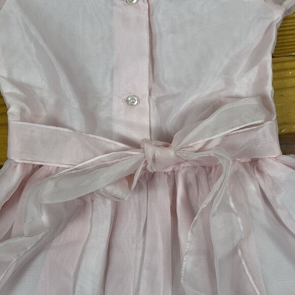Vintage Le Maj Girl Ruffle Party Dress Size 4T Pink Satin White Lace Bubble Hem - Picture 4 of 16
